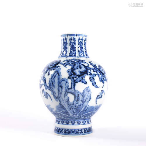 A Blue And White Fruits Globular Vase