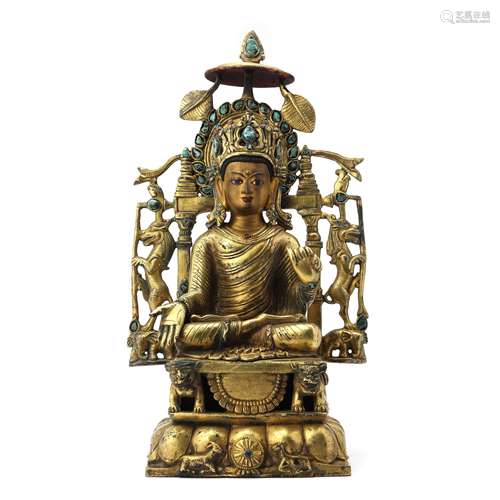 A Swat Style Gilt Bronze Figure Of Shakyamuni