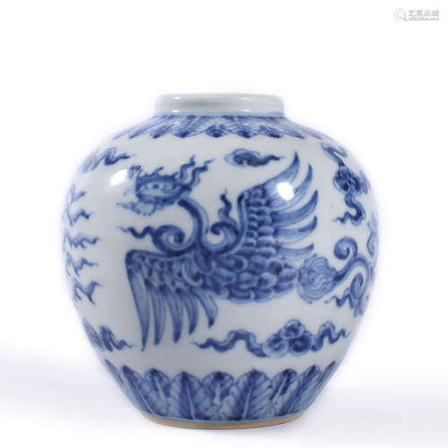 A Blue And White Phoenix Jar