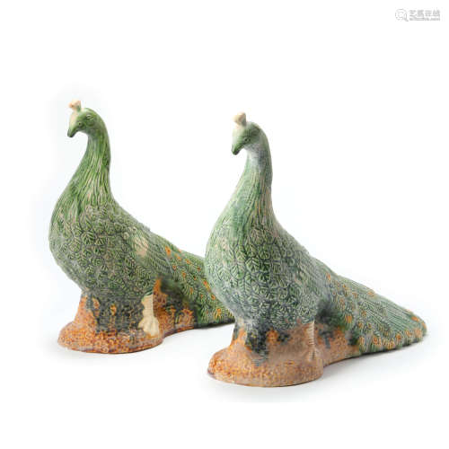 A Pair Of Sancai Glaze Peacock Ornaments