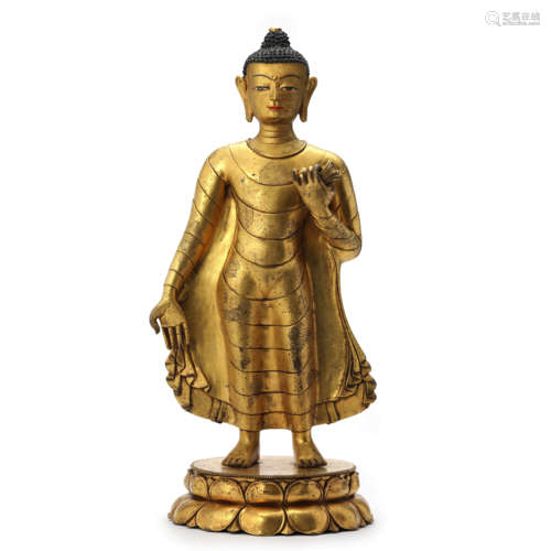 A Gilt Bronze Statue Of Shakyamuni