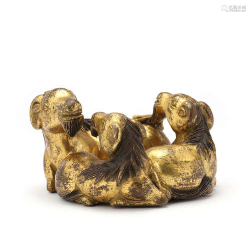 A Gilt Bronze Three-Rams Ornament