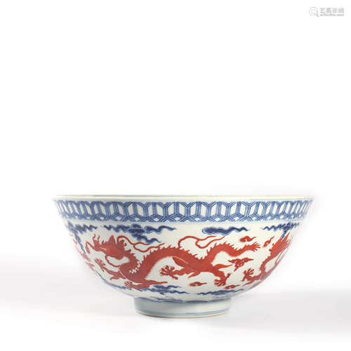 An Underglaze Blue And Iron Red Glaze Dragon Bowl