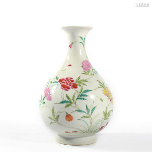 A Famille Rose Flowers Pear-Shaped Vase