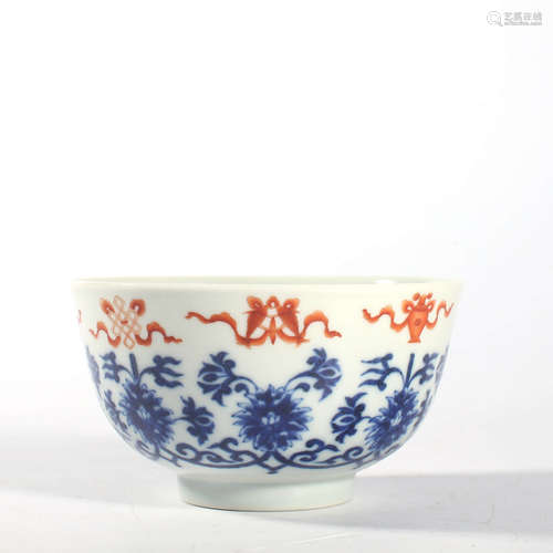 An Underglaze Blue And Iron Red Glaze Flowers Bowl