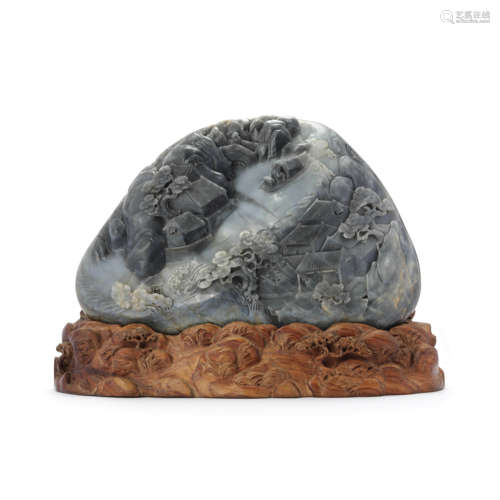 A Black And White Jade Figure Boulder