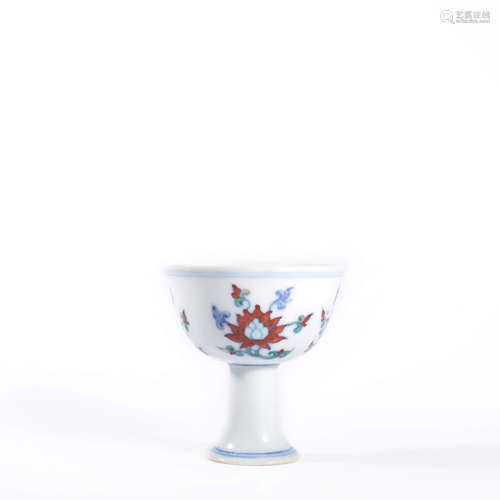 A Wucai Flowers Stem Bowl