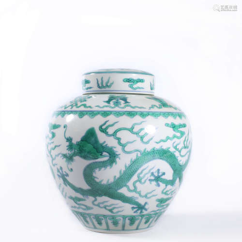 A Green Enamel Dragon Jar And Cover