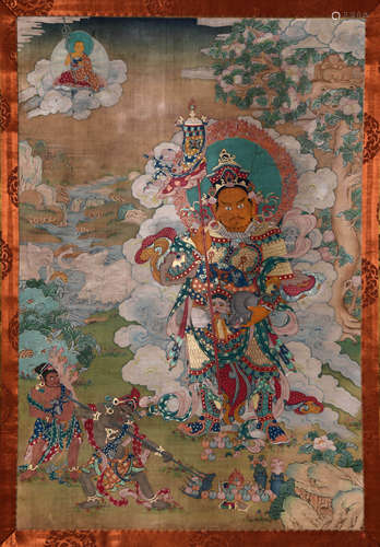 A Painted Thangka Of Vaisramana