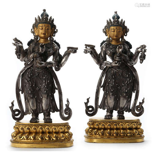 Two Parcel-Gilt Bronze Figures Of Avalokitesvara