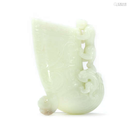 A Celadon Jade Chilong Jue Cup