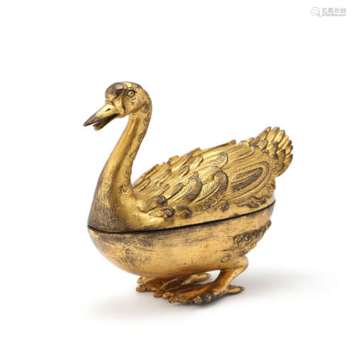 A Gilt Bronze Goose-Form Box And Cover