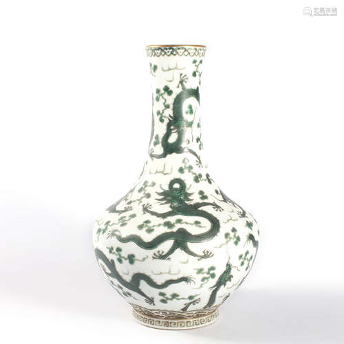 A Green Enamel Dragon Bottle Vase