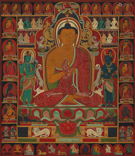 A Painted Thangka Of Shakyamuni