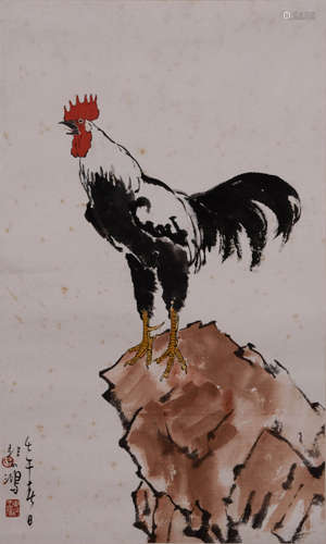 Chinese Rooster Painting On Paper, Xu Beihong Mark