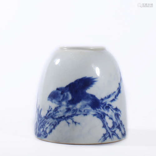 A Blue And White Bird Water Coupe