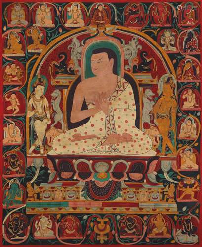 A Painted Thangka Of Shakyamuni