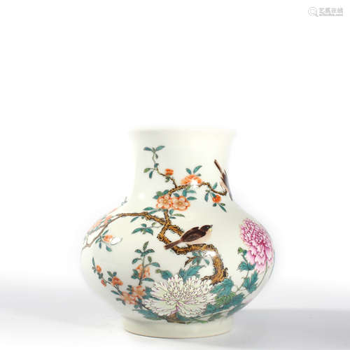 A Famille Rose Flowers And Birds Vase