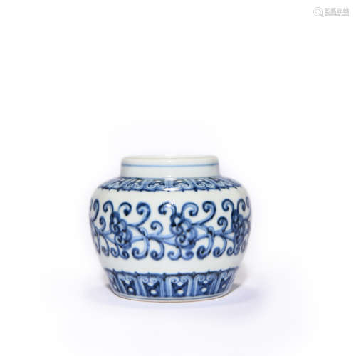 A Blue And White Floral Scroll Jar