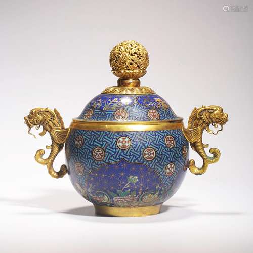 A Cloisonne Enamel Incense Burner And Cover