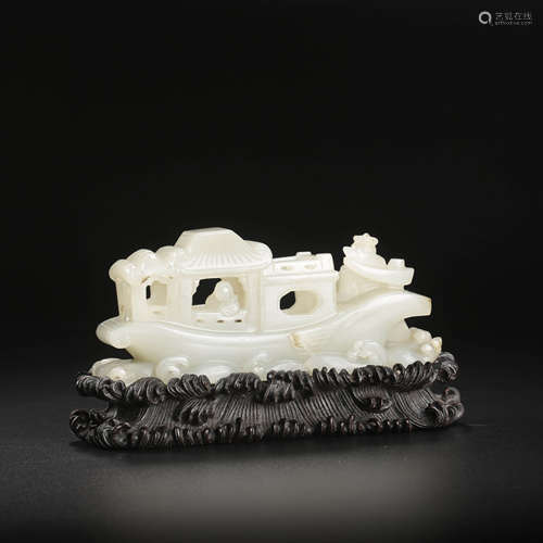 A Carved White Jade Boat