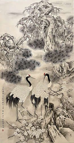 A Chinese Painting Of Cranes Signed Chen Zhifo