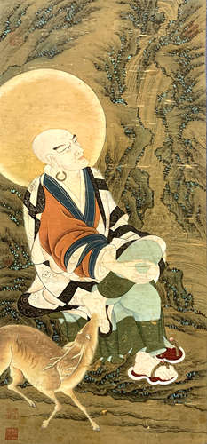 A Chinese Painting Of Arhat Signed Liu Songnian