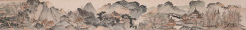 A Chinese Painting Of Landscape And Pavilion Signed Pu Ru