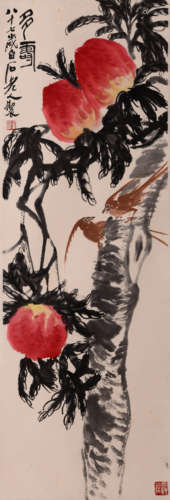 A Chinese Painting Of Peaches Signed Qi Baishi