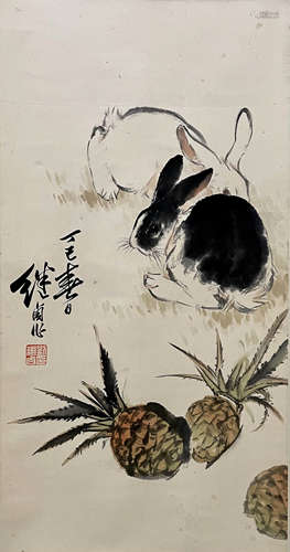 A Chinese Painting Of Rabbit Signed Liu Jiyou