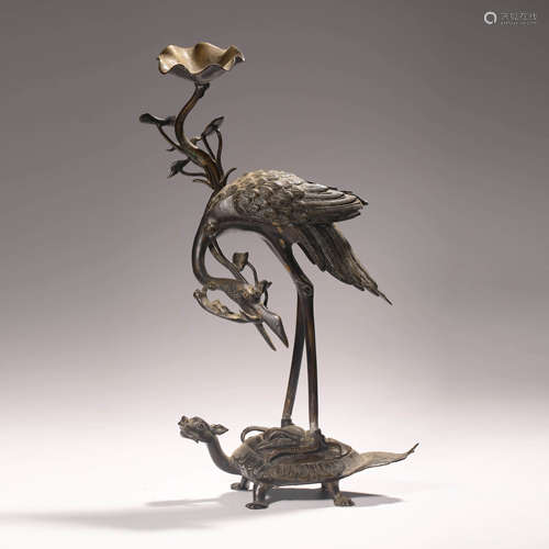 A Bronze Figure Of Crane And Turtle