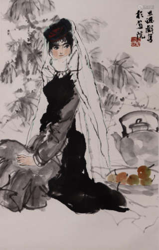 A Chinese Painting Of Lady Signed Zhou Sicong