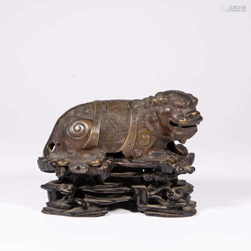 A Bronze Kylin Ornament With Stand