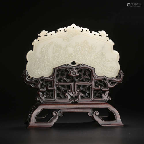 A Hetian Jade Figure Table Screen