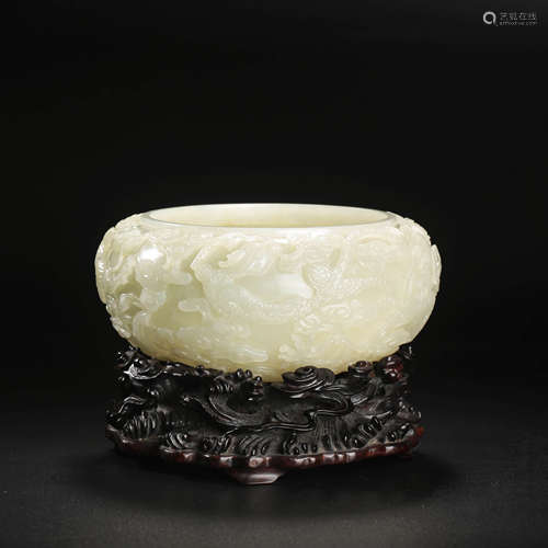 A Carved White Jade Bowl