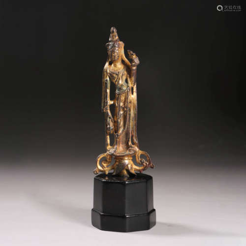 A Gilt Bronze  Standing Guanyin