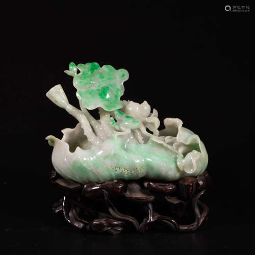 A Mottled Jadeite Lotus Ornament