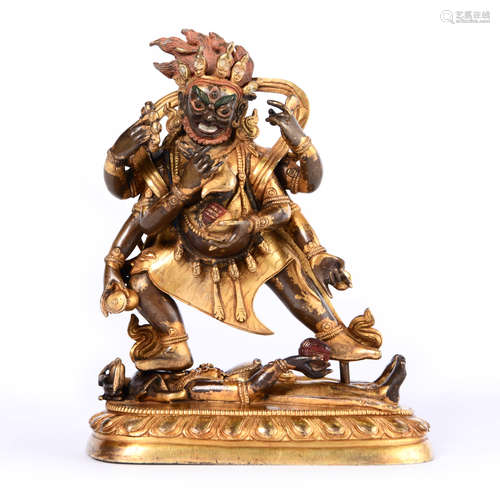 A Gilt Bronze  Mahakala