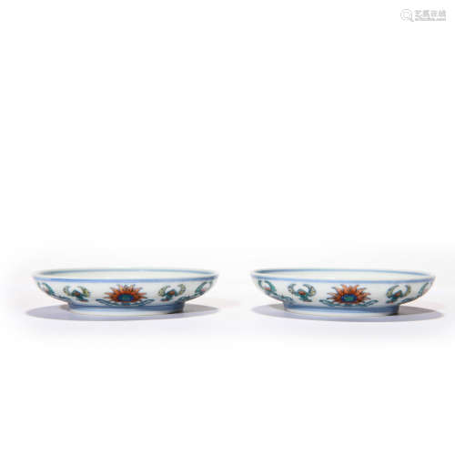A Pair Of Doucai Flower Cluster Plates