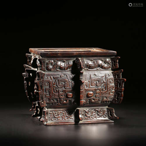 A Carved Rosewood Squared Censer