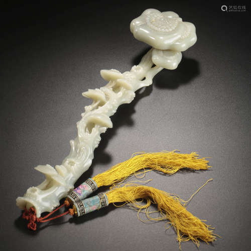 A Carved White Jade Ruyi Scepter