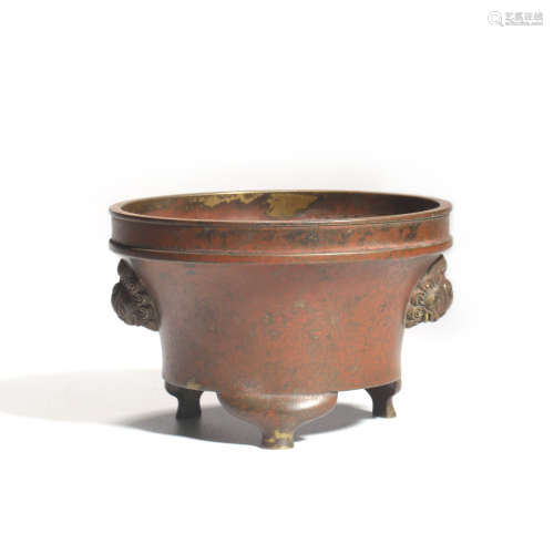 A Bronze Double Eared Tripod Incense Burner