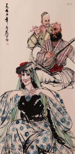 A Chinese Painting Of Figures Signed Huangzhou