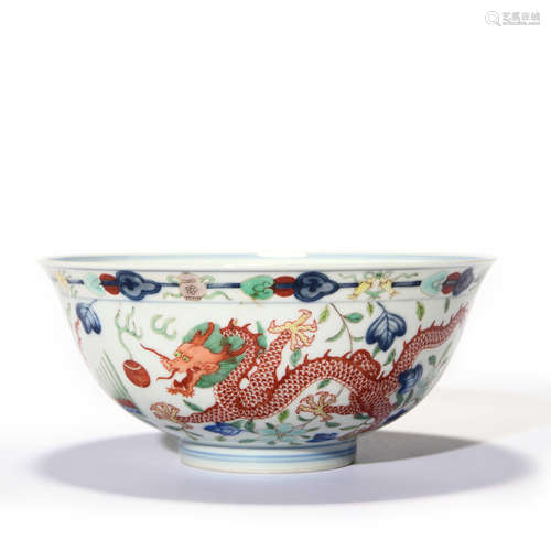 An Underglaze-Blue And Wucai Dragon And Phoenix Bowl