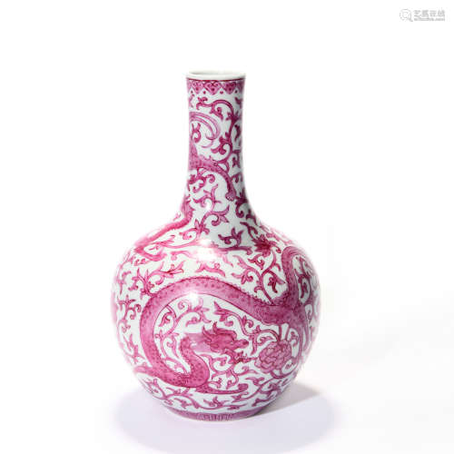 A Rouge-Red-Glaze Dragon Bottle Vase