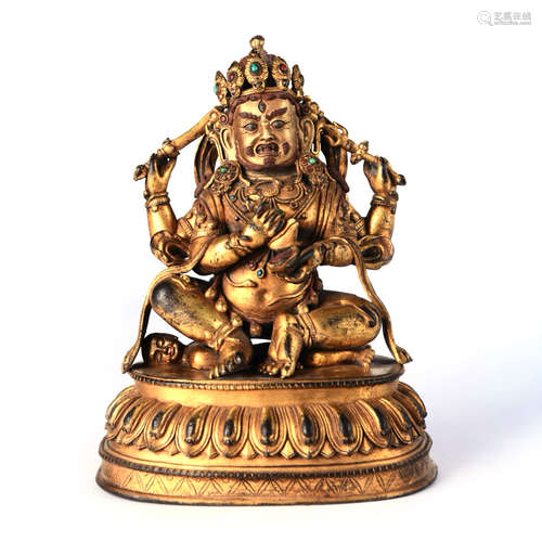 A Gilt Bronze Statue Of Four-Armed Mahakala