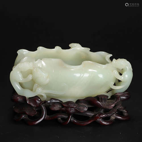 A Carved White Jade Chilong Washer