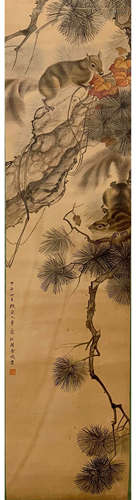 A Chinese Painting Of Squirrel And Pine Signed Jin Cheng