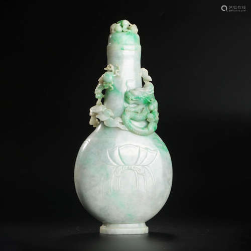 A Mottled Jadeite Dragon Vase And Cover