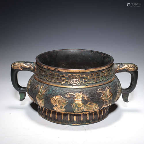 A Bronze Parcel Gilt Censer